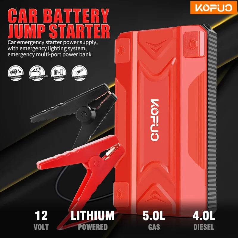 Kopuo Professional Portable Car Emergency Jump Starter, Dual Start for Diesel and Gasoline Engines, Low-Temperature Start, Usb+Type-C Fast Charging/Compass/Three-Mode Sos Rescue Light, Car Power Bank, Driver Safety Gift