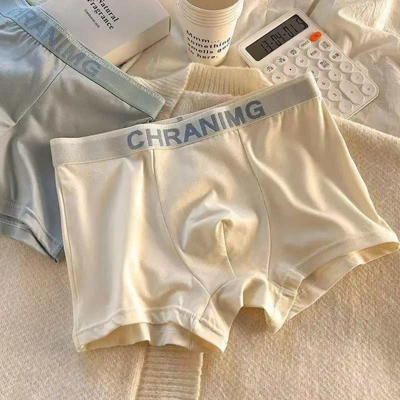 Men Letter Print Boxer Briefs Elastic Mid Waist Letter Pattern Underwear Seamless Breathable Underpants Shorts Comfortable-Soft