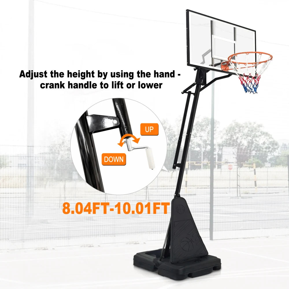 Portable Basketball Hoop for Youth Adults & Professional Match,Adjustable Height 8.04 ft to 10.01 ft,44 inch Backboard