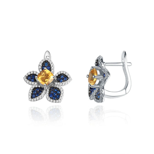 GEM'S BALLET 925 Sterling Silver Earrings Ring For Women Natural Amethyst Gemstones Flower Handmade Statement Stud Earrings
