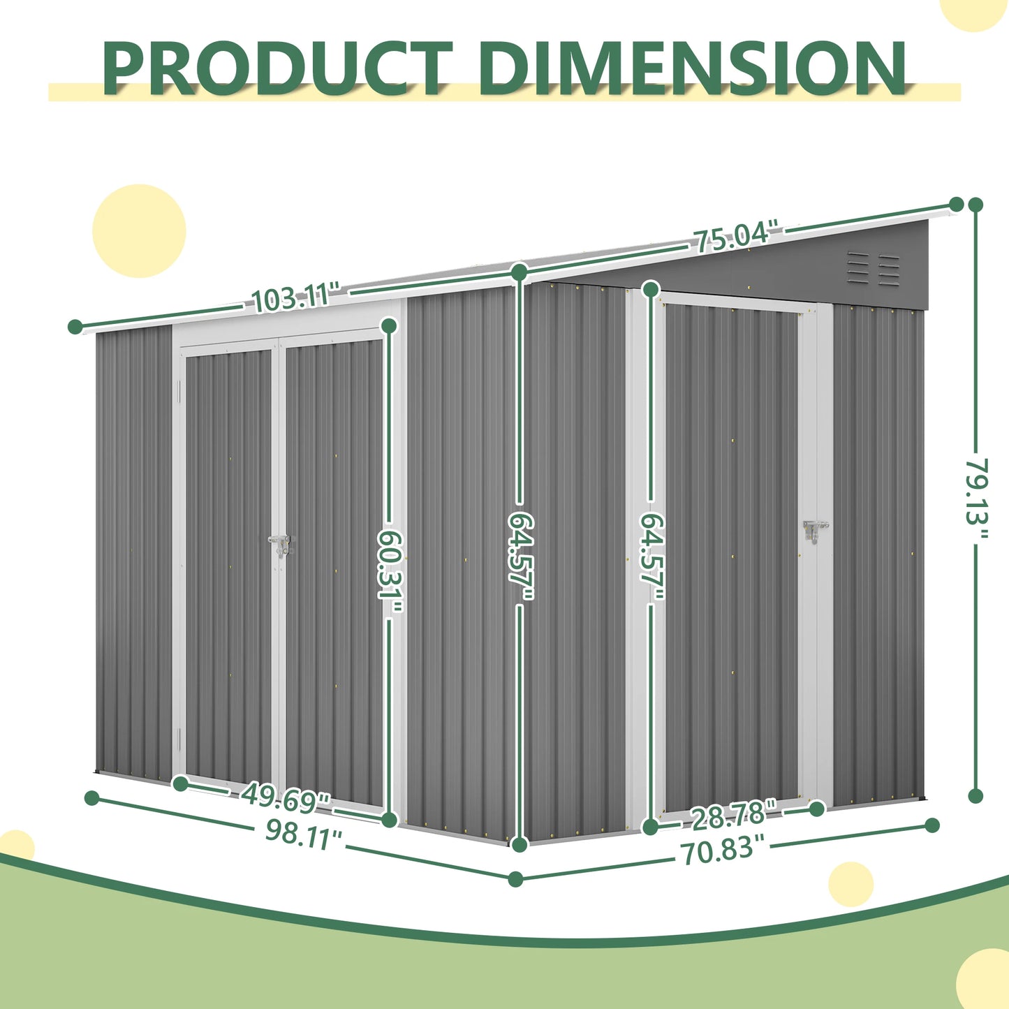 LZBEITEM 6 x 8 FT Metal Outdoor Storage Shed, Garden Tool Storage House with 2 Lockable Door for Backyard, Patio, Lawn, Gray