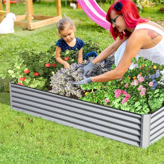 Galvanized Raised Garden Bed, Large Metal Planter Box for Gardening Vegetables Fruits Flowers, Outdoor Planter Garden Boxes
