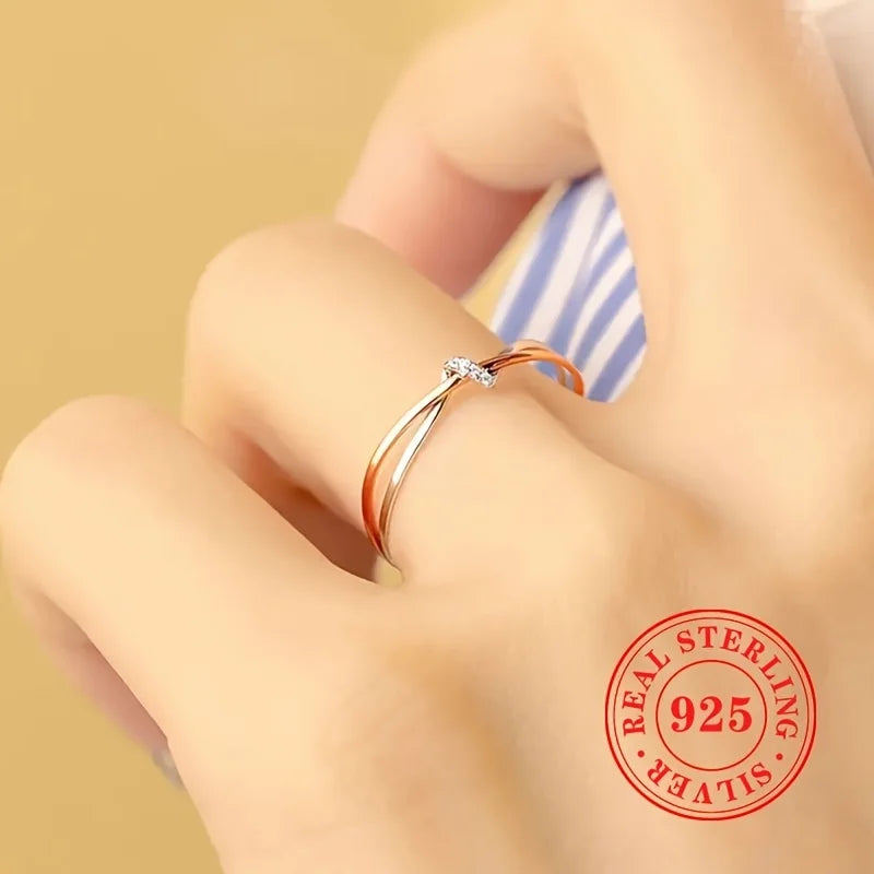 1pc READKISS Women'S Elegant S925 Sterling Silvery Double-Tone Twisted Ring - Rhodium-Plated April Birthstone