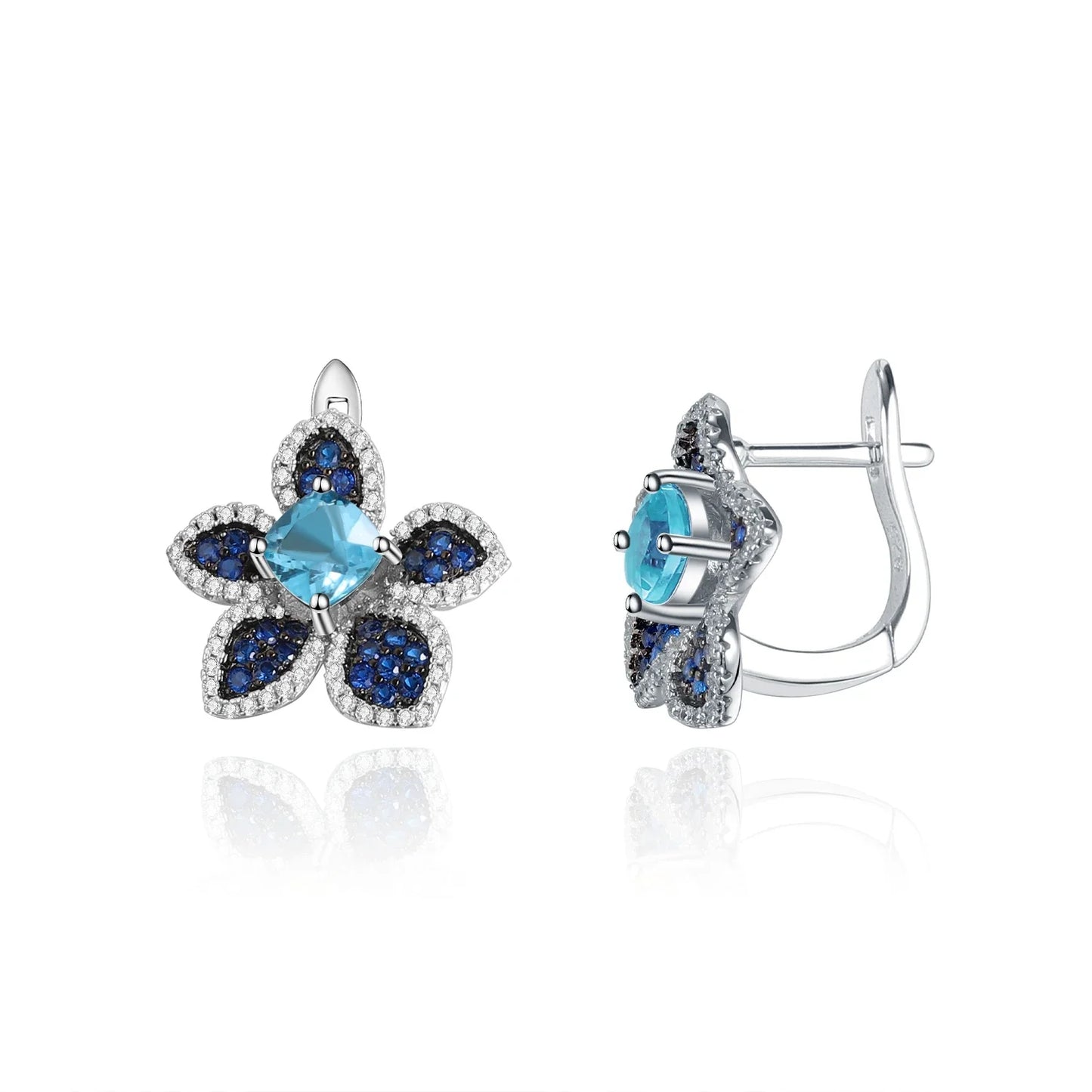 GEM'S BALLET 925 Sterling Silver Earrings Ring For Women Natural Amethyst Gemstones Flower Handmade Statement Stud Earrings