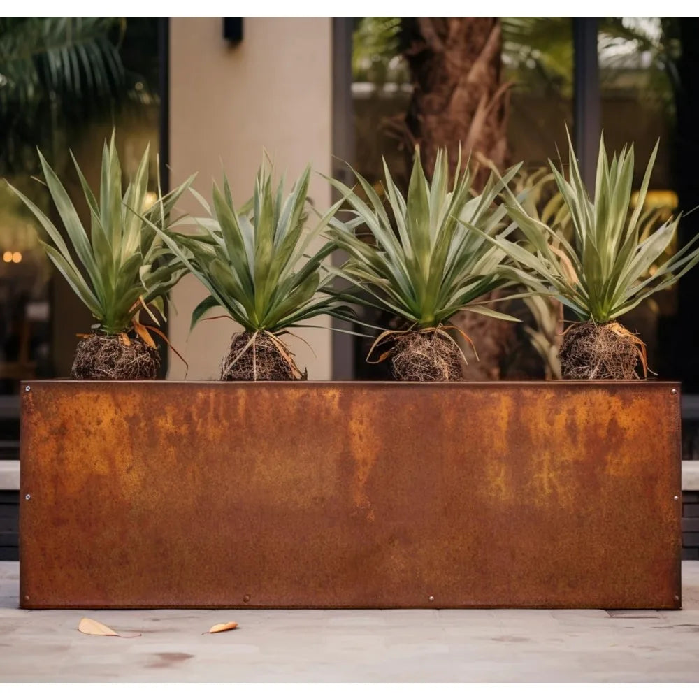 DIY CARTEL Corten Steel Rectangular Outdoor Planter Box, Rustic & Modern Farmhouse Design, Large Raised Metal Garden Bed for Com