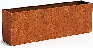 DIY CARTEL Corten Steel Rectangular Outdoor Planter Box, Rustic & Modern Farmhouse Design, Large Raised Metal Garden Bed for Com