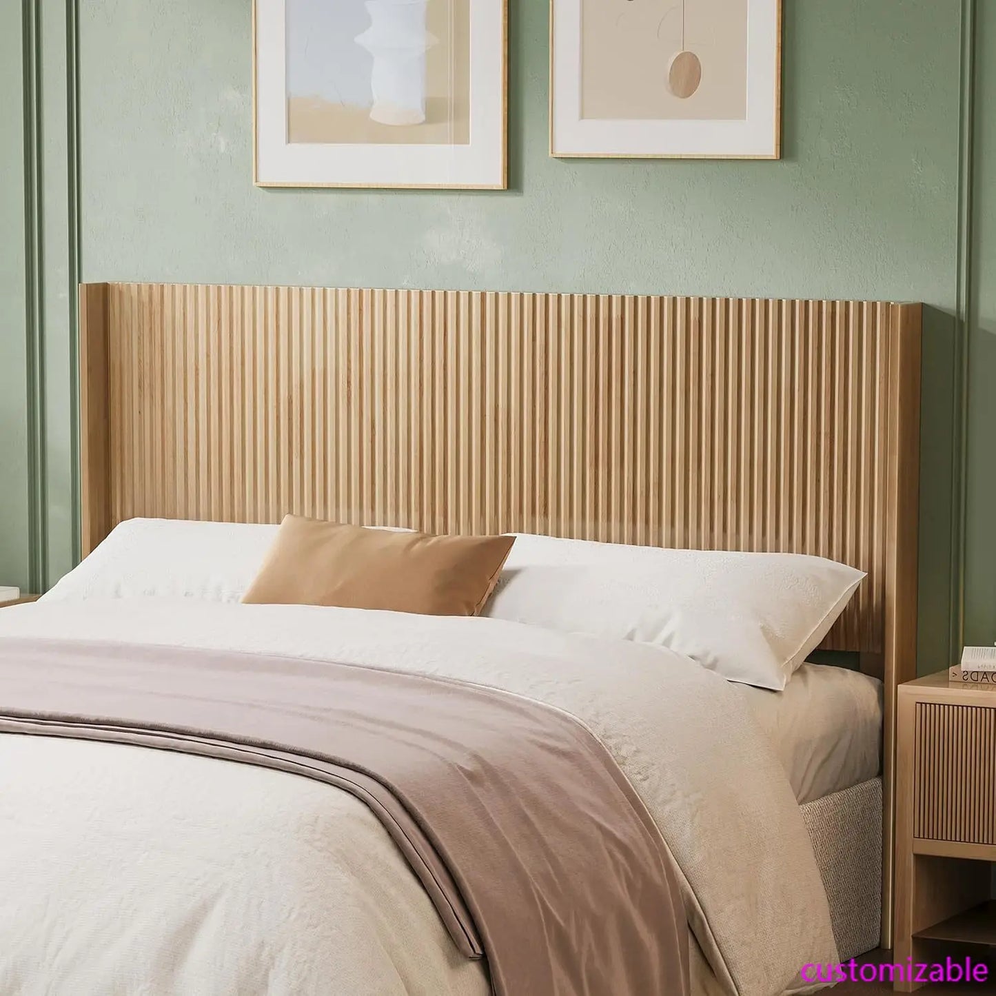 Wood Headboard Queen Size, 64.6" Wide Wooden Queen Headboard Only, Modern Farmhouse Headboards, Wall Mounted Fluted Panel