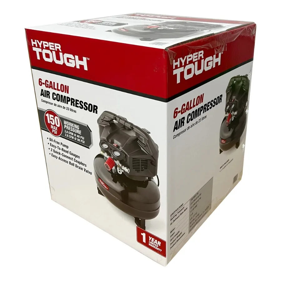 Hyper Tough Black 150 PSI Oil-Free Pancake Air Compressor 6 gal