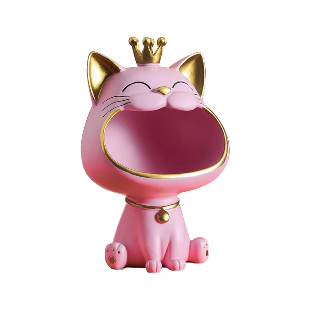 Exquisite Resin Lucky Cat Figurine Storage Box Creative Big Mouths Cat Statue for Desktop Storage and Decoration