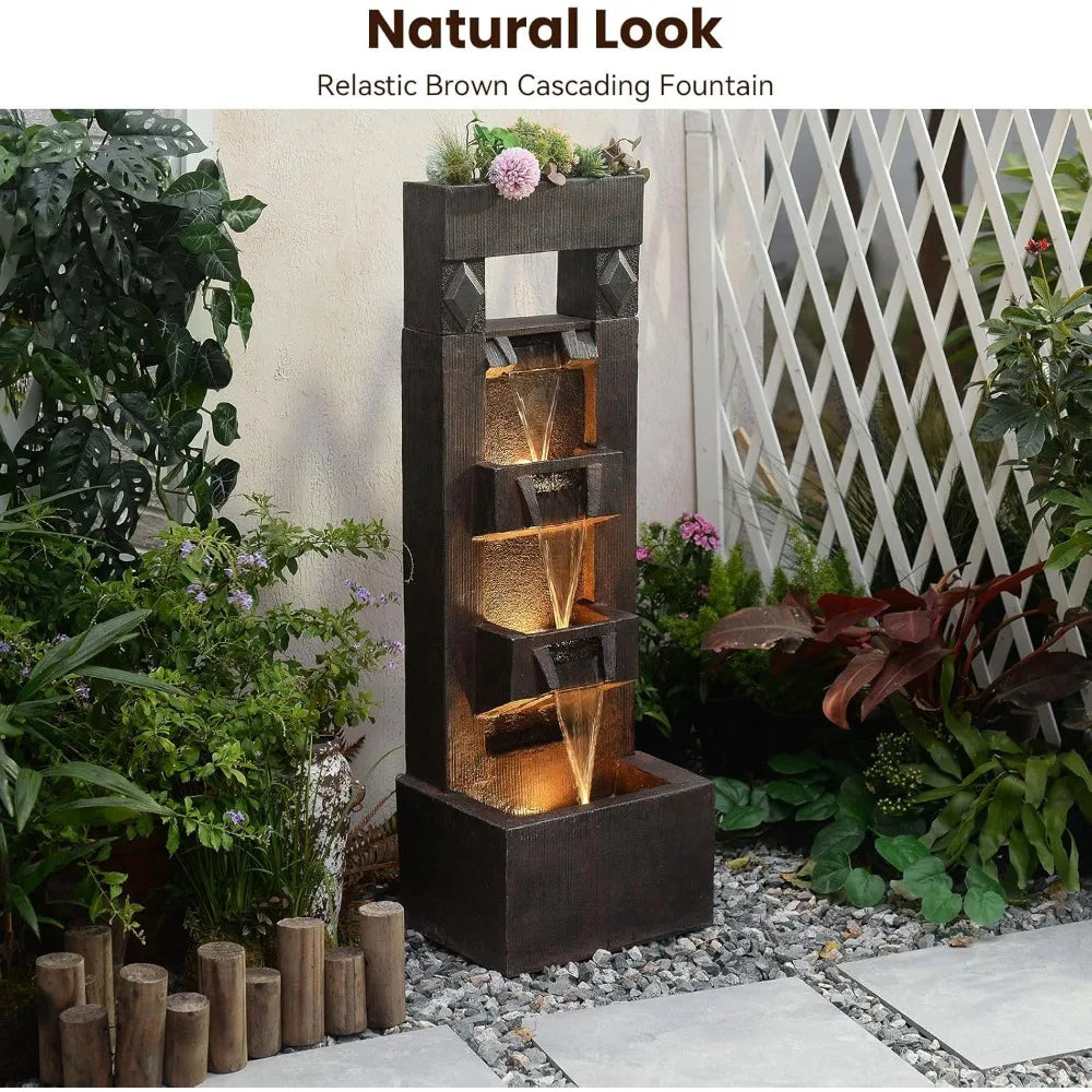 40.9 H 4-Tier Indoor/Outdoor Modern Water Fountain with Led Lights and Pump, Outdoor Freestanding Cascading Waterfall - Suitable