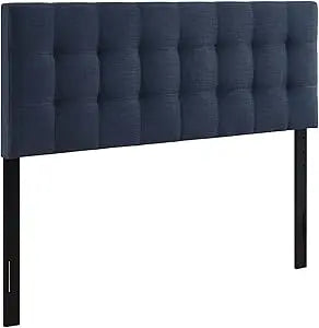 Lily Tufted Linen Fabric Upholstered King Headboard in Ivory