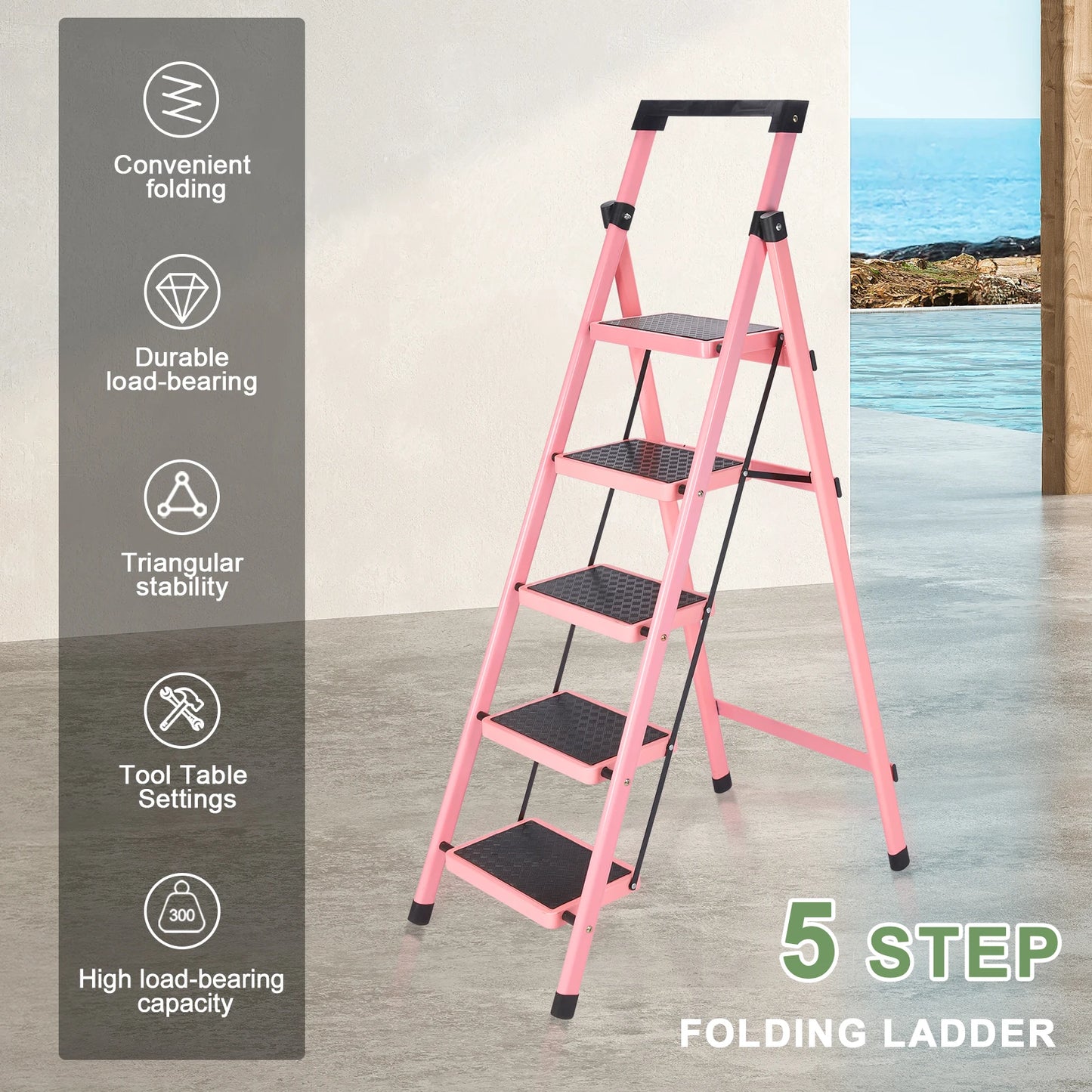 Multifunctional Kitchen Step Stool Safety Folding Ladders Carbon Steel Thickened Indoor Herringbone Stair Telescopic Ladder