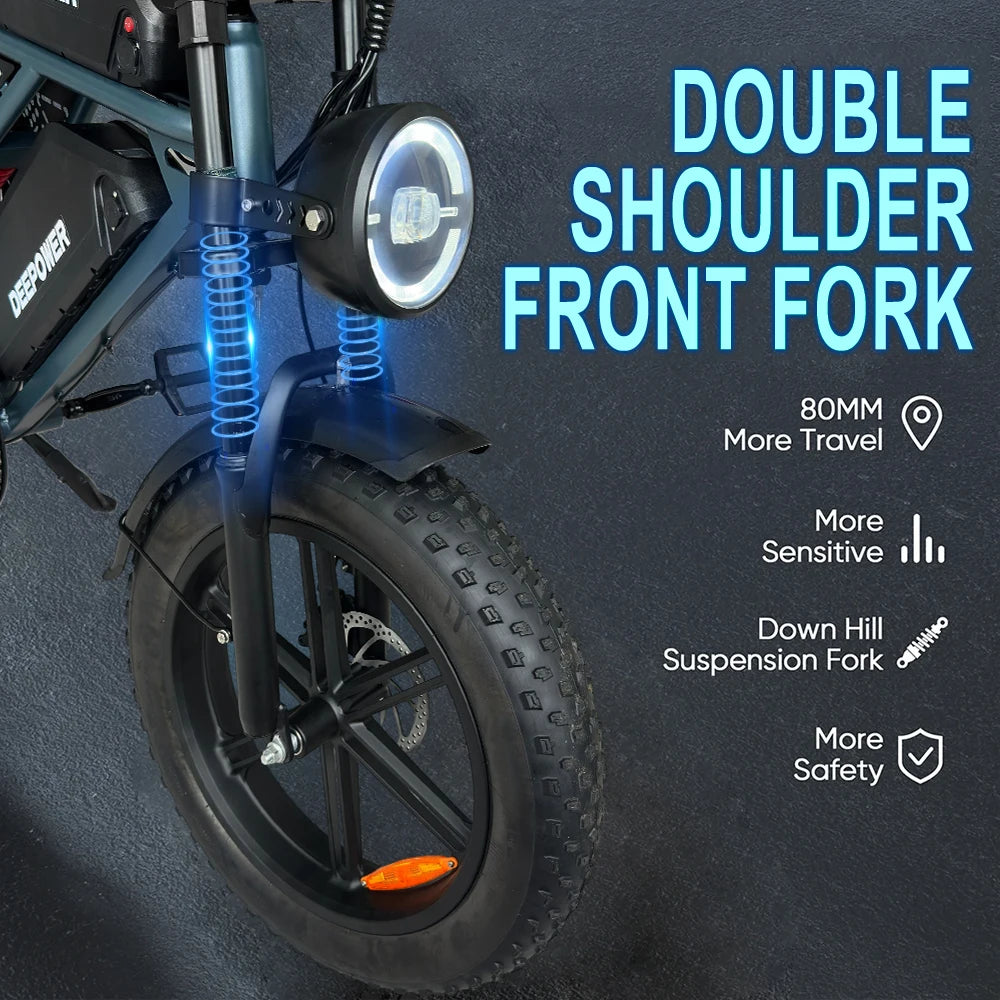 IDOTATA S7 Electric Bike for Adults 48V 60Ah Dual Battery 20 Inch 4.0 Fat Tires Snow Mountain E Bike 1000W Electric Bicycle