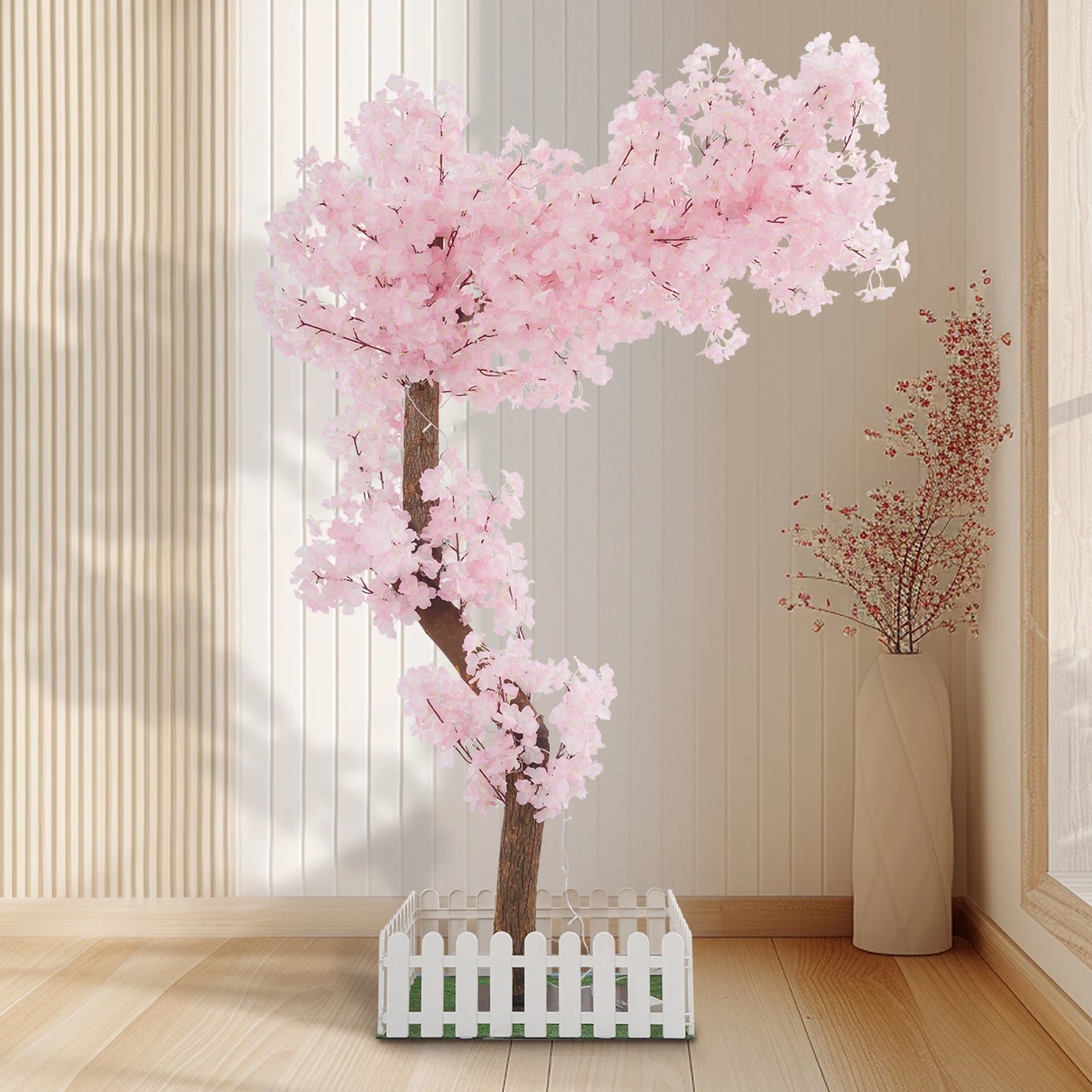 1.6M Artificial Cherry Tree Handmade Sakura Tree Pink Artificial Flowers with Lights for Indoor Outdoors Decor