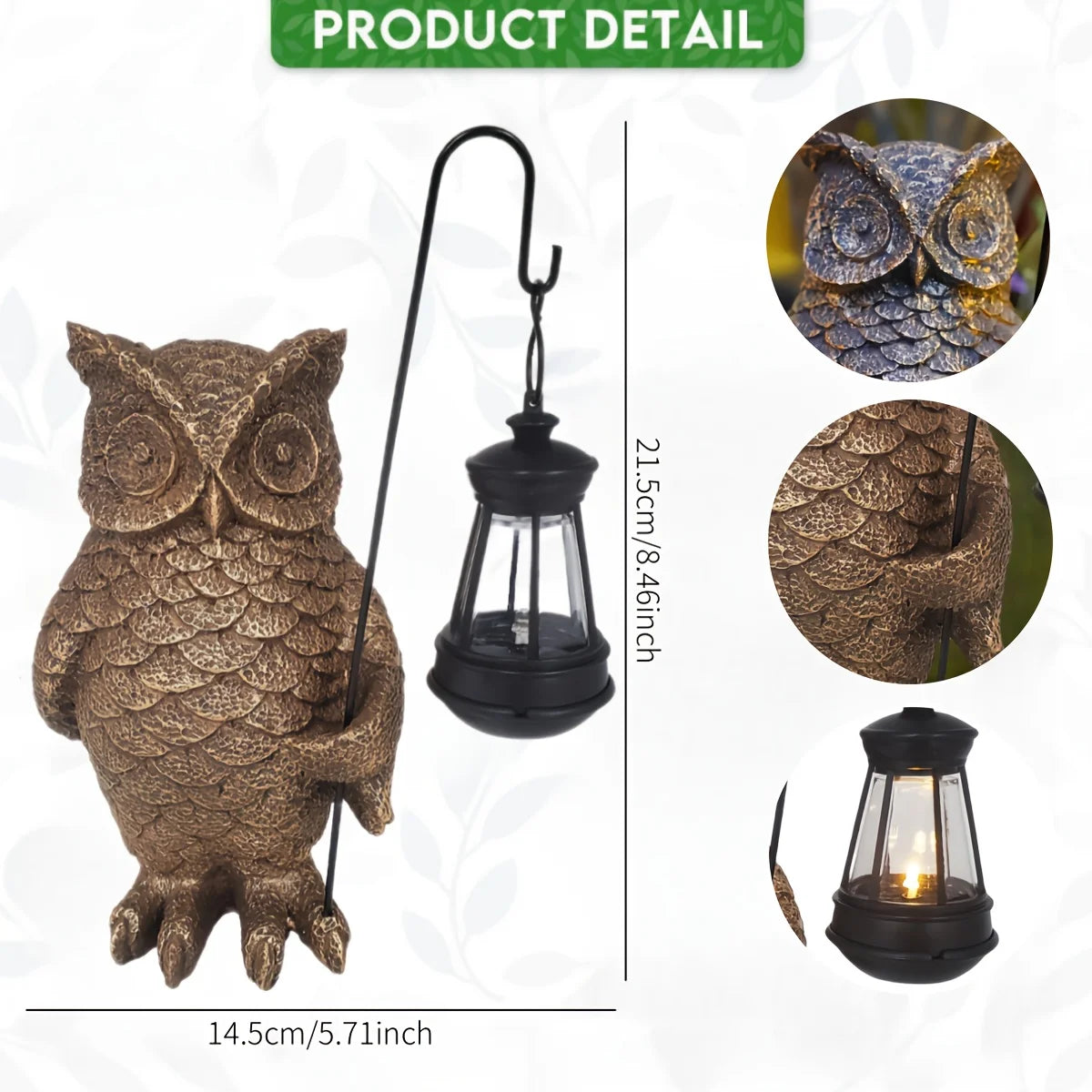 Outdoor Solar Garden Decor Lights, Outdoor Owl Solar Statue Light, Solar Garden Statue Owl holding lanter Figurine Light