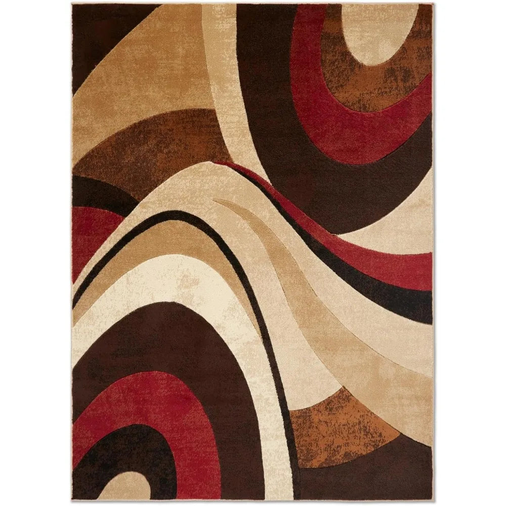 Tribeca Slade Modern Area Rug, Abstract Brown/Red 6'7"x9'10"