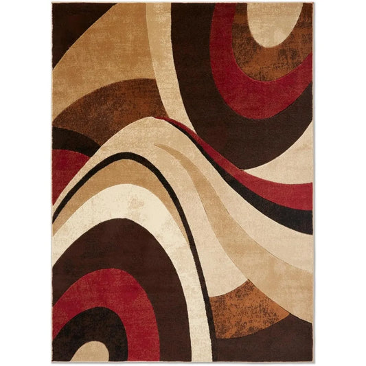 Tribeca Slade Modern Area Rug, Abstract Brown/Red 6'7"x9'10"