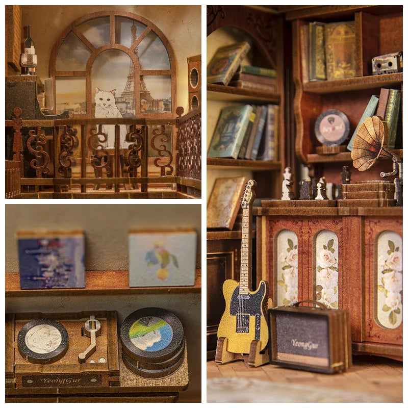 CUTEBEE  3D Puzzle DIY Book Nook Kit Miniature House Gift With Dust Cover Touch Light  Craft Toys for Birthday Gift