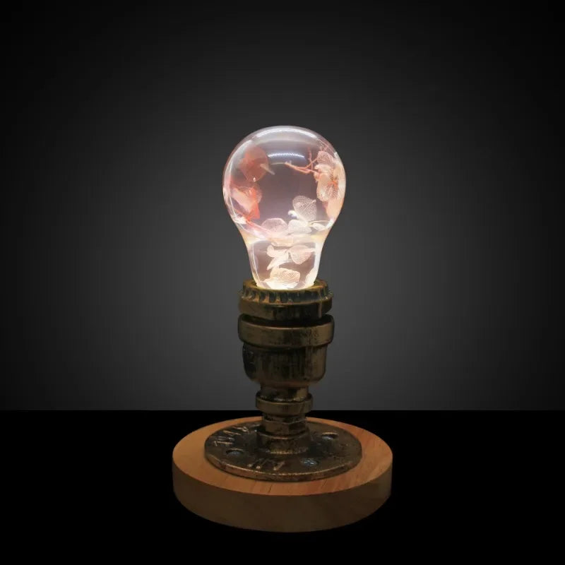 EP LIGHT Pink Hydrangea Flower Table Lamp, Ambient Night Lights, Wooden desk lamp for bedroom, living room, nursery