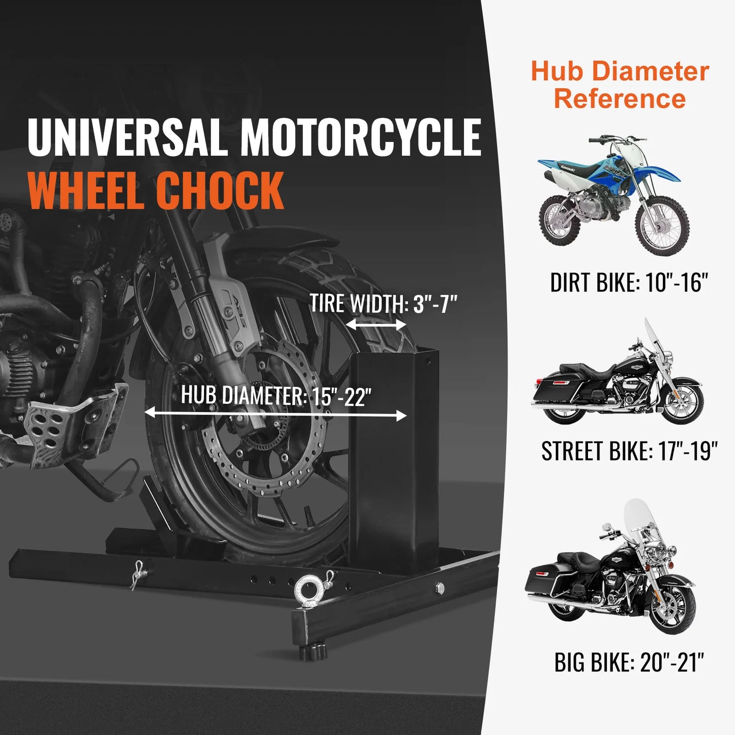 SucceBuy Motorcycle Wheel Chock Upright 1800lbs Heavy-duty Steel Motorcycle Front Wheel Stand with Adjustable Hole For Motorbike