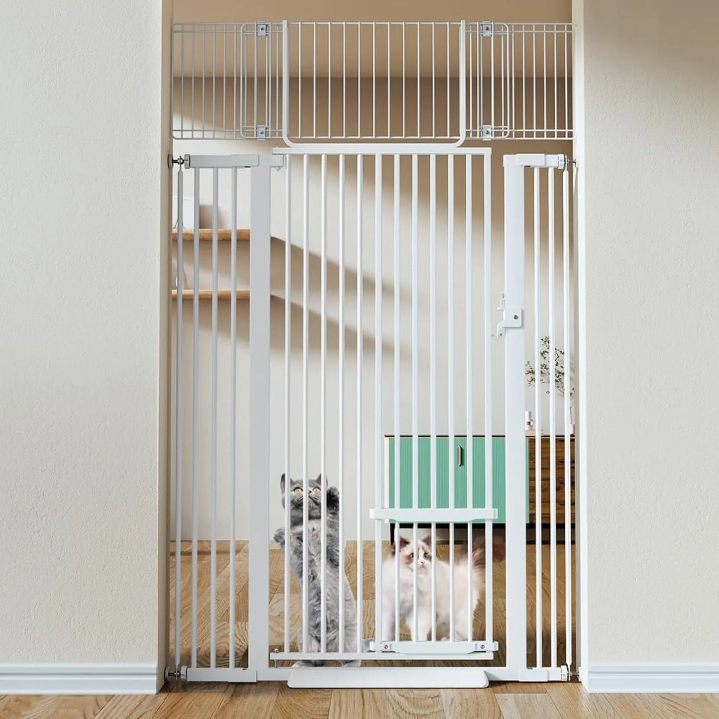 71" Extra Tall Pet Gate for Cats, 29.5-40.6" Extra Wide  Adjustable Cat Door, Prsure Mounted Easy Walk Through Gate