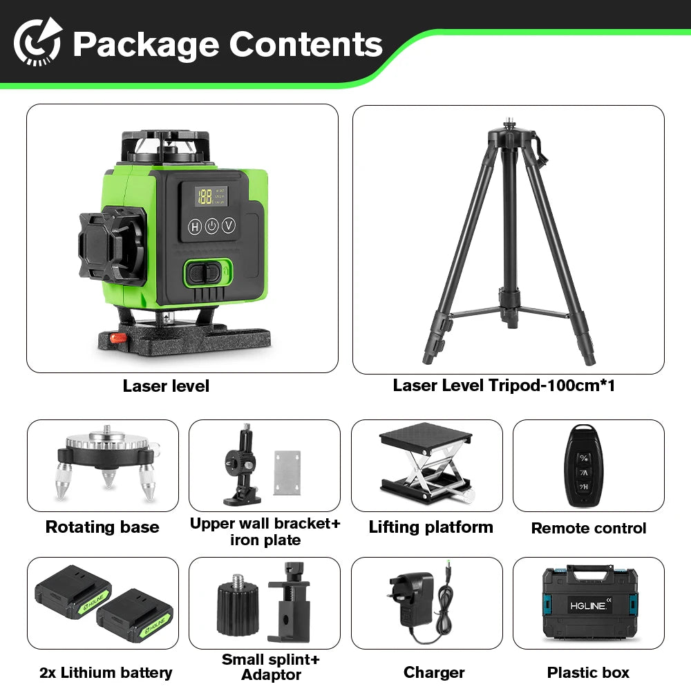 HGLINE 4D 16 Lines Laser Level With Tripod And APP Remote Control Self-leveling 360 Horizontal Vertical Professional Laser Level