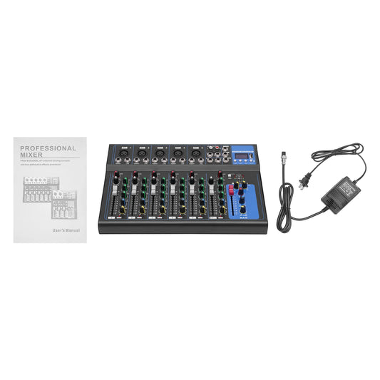 7/8-Channel Professioneller Mixer, Soundboard Konsole with Bluetooth USB PC Recording Input XLR Microphone Jack