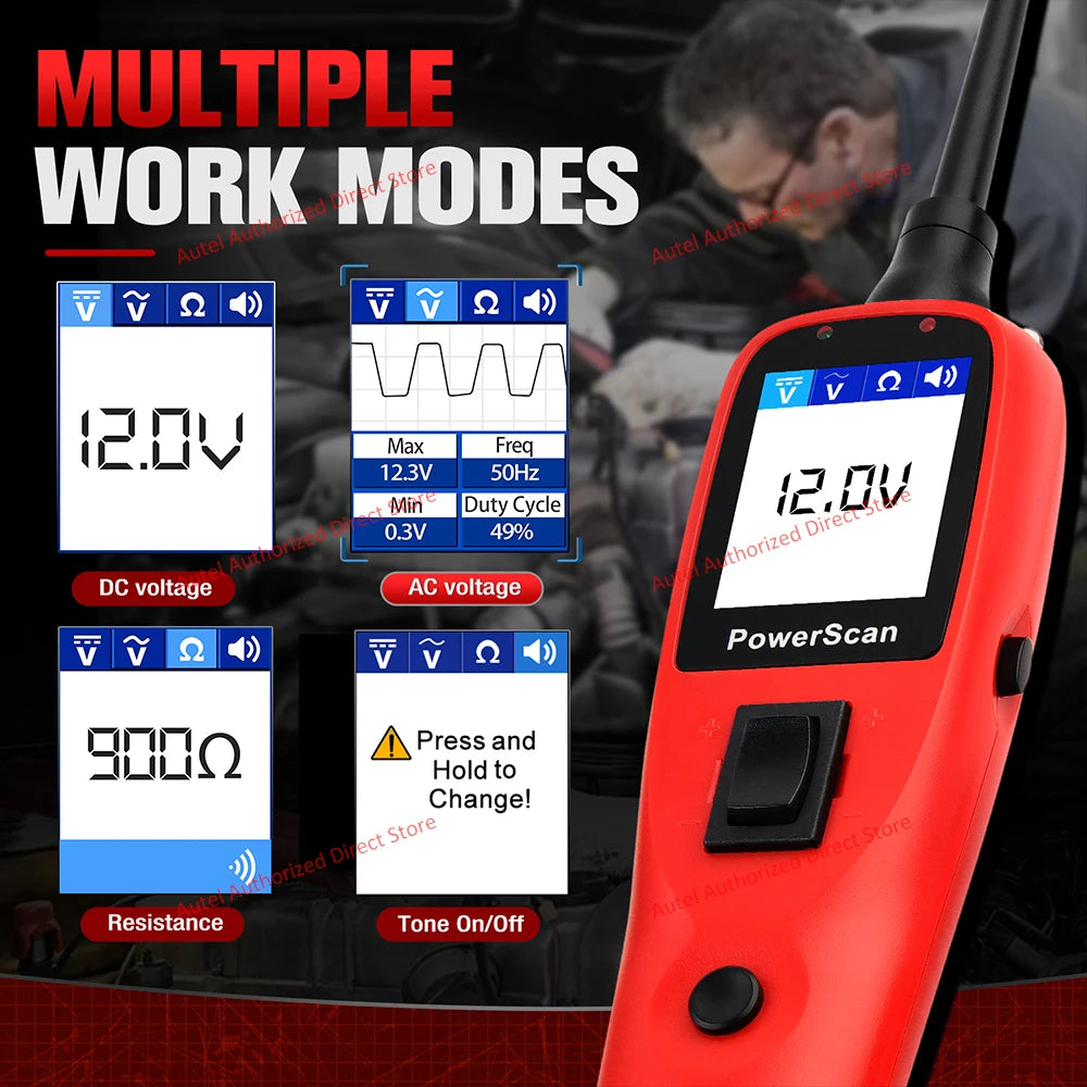 Autel PowerScan PS100 Automotive Circuit Tester, Universal 12V 24V Automotive Power Circuit Probe Kit with 20ft Extension Cable