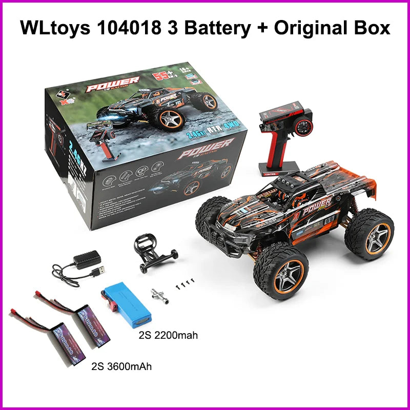 Original Brushless 55KMH WLtoys 104018 1/10 RC Car 2.4G Remote Control 4WD Off Road Drift Alloy Racing Truck
