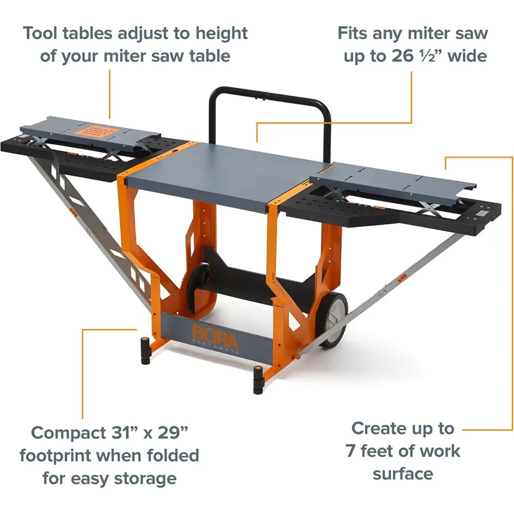 Bora Portamate Miter Saw Stand Work Station 400 Lbs Max Weight Portable Rolling Table Saw Stand Workbench with Folding Wing Exte
