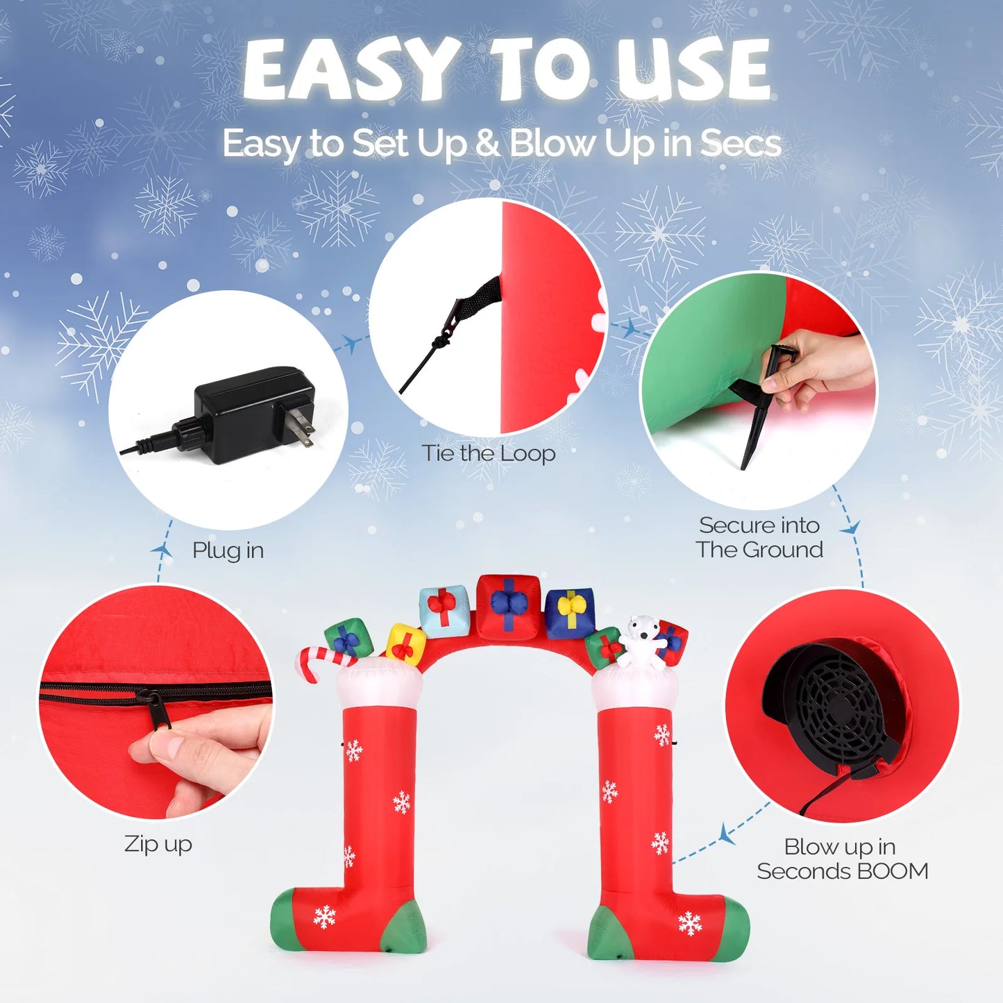 9ft Christmas Socks Arch 11 LED Lights Christmas Festive Arch Decoration 24.00W Festive Atmosphere Inflatable Air Model