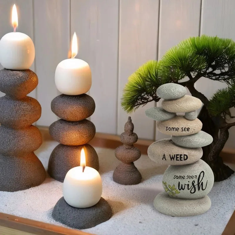 Garden Stones Outdoor Decor, Stacked Rocks Resin Cairn Stones Statue for Japanese Zen Garden Decor,6.2in Fish Tank Aquarium