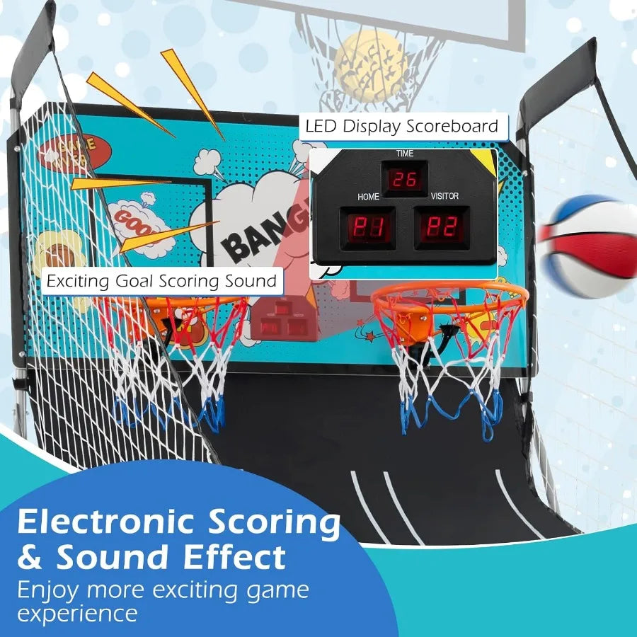 Foldable Dual Shot Basketball Arcade Game Electronic Basketball Hoop with LCD Scoreboard for Indoor and Outdoor Use Features 8