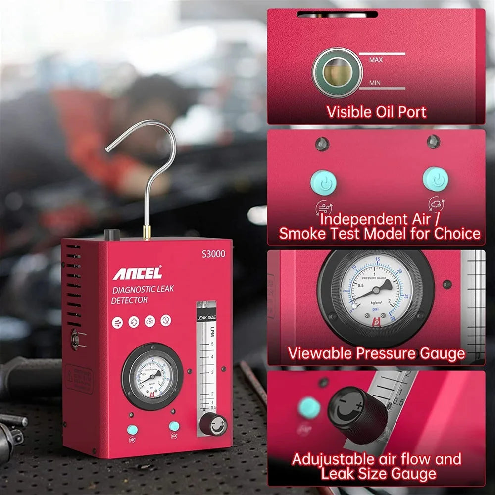 ANCEL S3000 Car Smoke Leak Detector EVAP Smoke Machine Diagnostic Tool Car Fuel Pipe Leak Detector Tester Auto Vacuum Tester