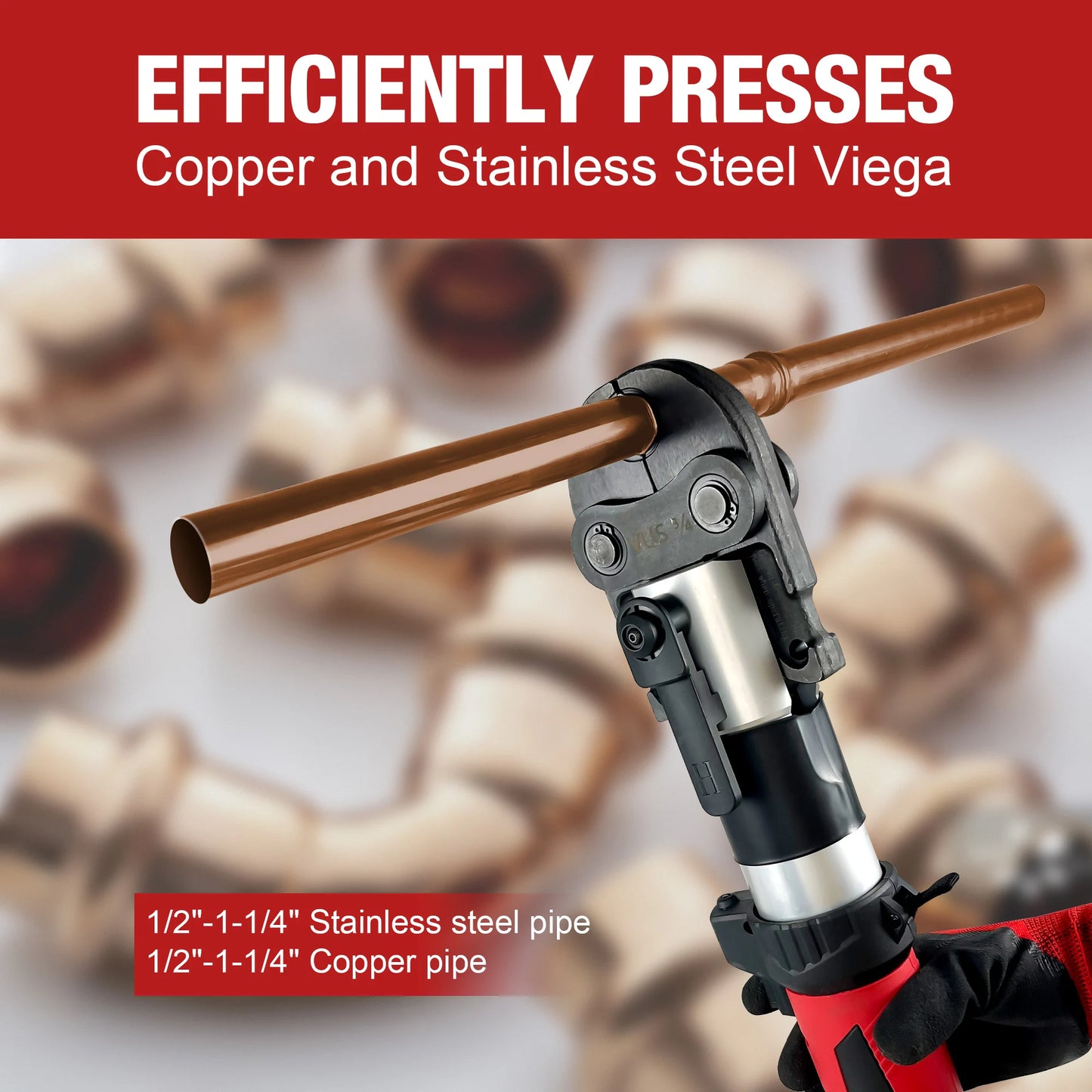 Pro Press Copper Crimper Propress Tool with 4 Jaws 1/2", 3/4", 1",1-1/4", Battery Powered Crimping Tool 42KN for US Standard Cop