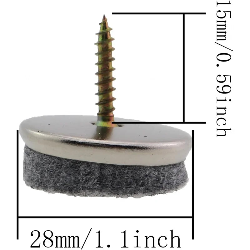 12PCS Felt Floor Screw Pads Furniture Sound Deadening 28mm in Foot Wooden Tables Chairs Sofas