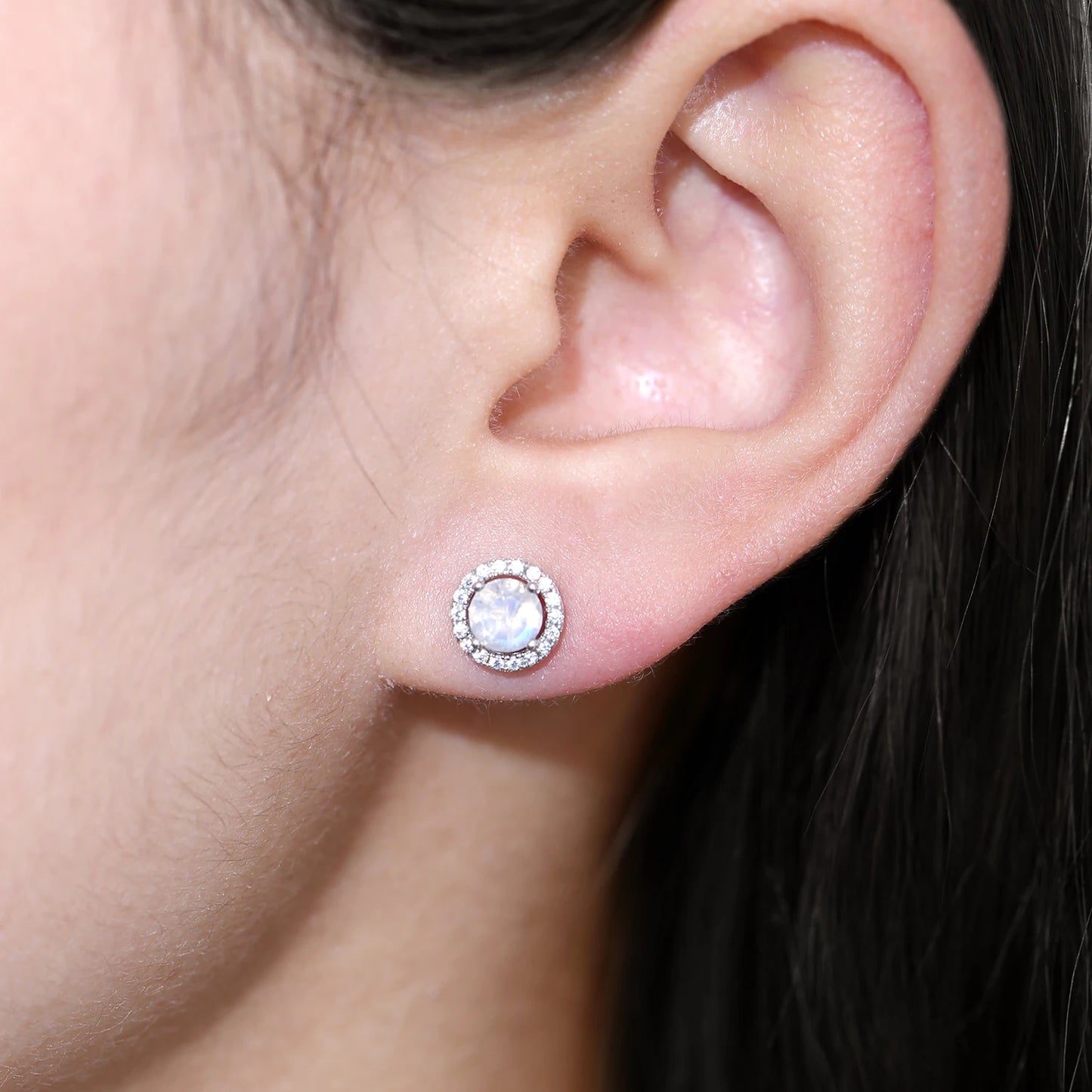 Gems Ballet Milky Blue Moonstone Stud Earrings 925 Silver