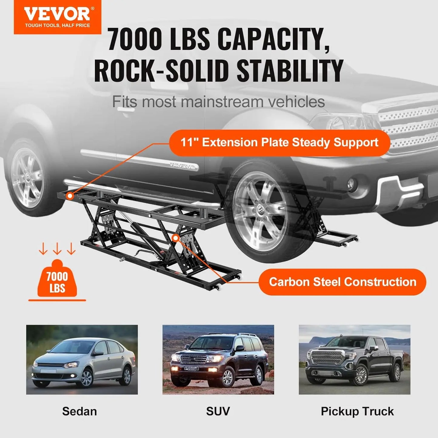 Heavy-Duty Carbon Steel Truck Lift with 120V Power Unit, Portable Car Lift - 7,000 LBS Capacity, 26.8" Max. Height