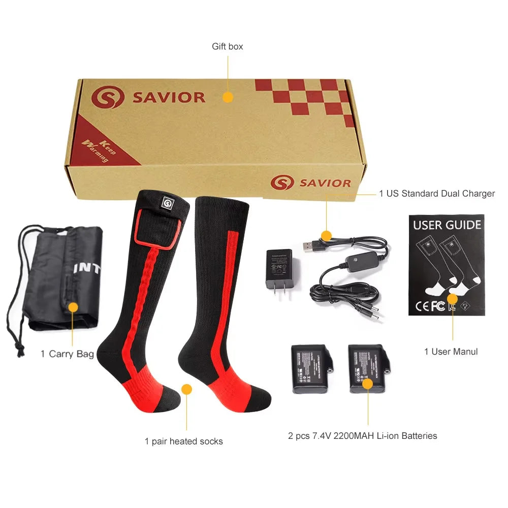 Savior Heated Socks Man Winter Rechargeable Outdoor Sport Thermal Heated Foot Warmer Ski Sports Heated Socks Warm Snowmobile Ski