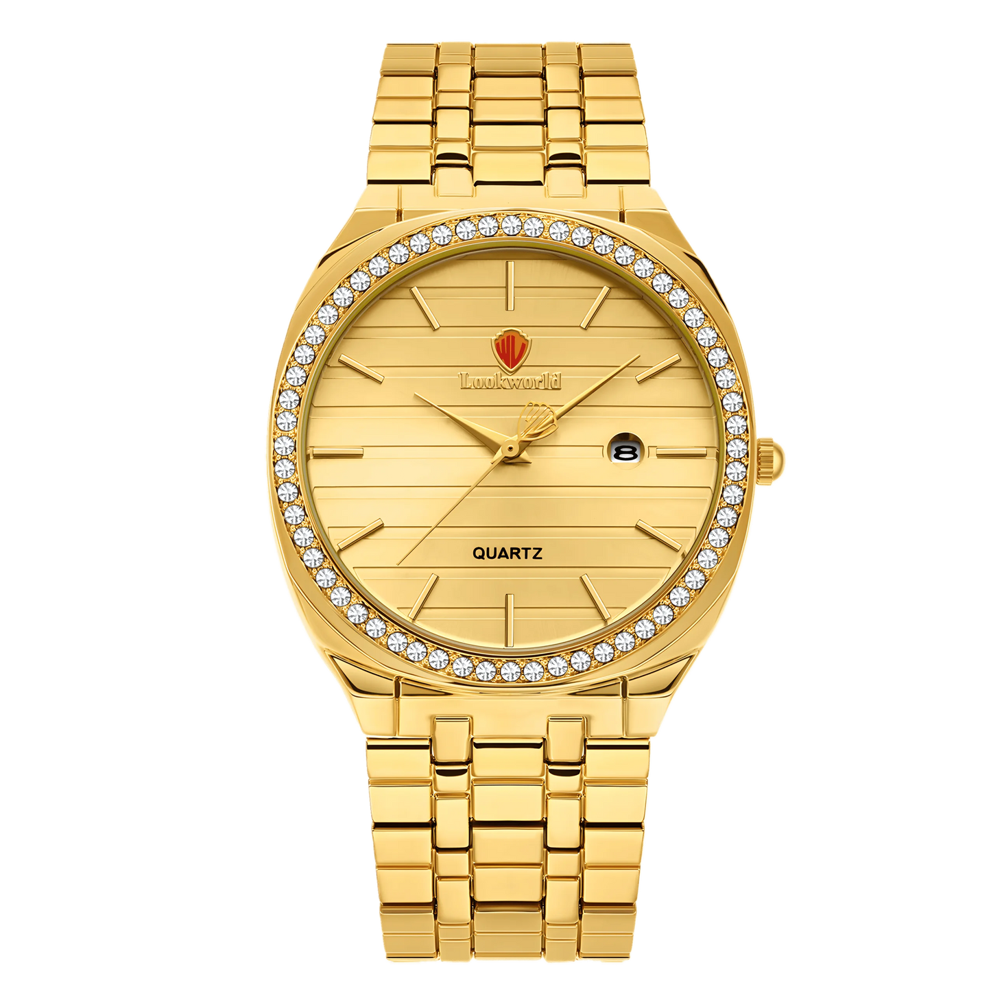 1 set of couple set quartz watch, all gold body, mineral crystal, with watch box, Valentine's Day gift, New Year's gift couple
