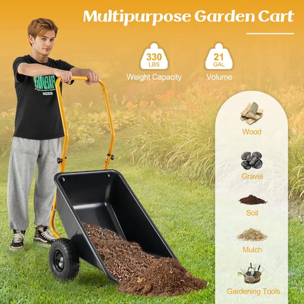 Dual-Wheel Wheelbarrow Garden Utility Cart with Pneumatic Tires, Outdoor Patio Garden Tools-Black