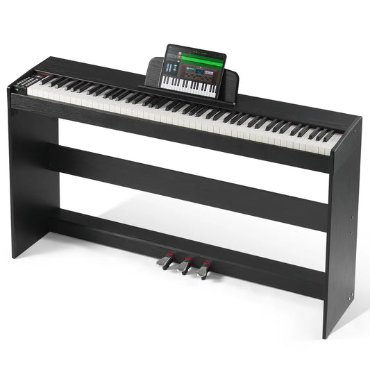 SucceBuy 88 Key Fully Weighted Keys Electric Piano Dual Keyboard Mode  Speakers Cabinet Bracket 200 Tones Rhythms Beginner