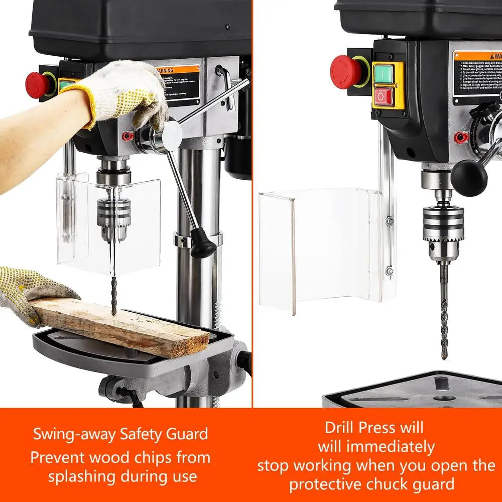 15 Inch Benchtop Drill Press 7.5 Amp 120V Copper Motor 288-3084 RPM Variable Speed Precision Drilling Tool Safety Features