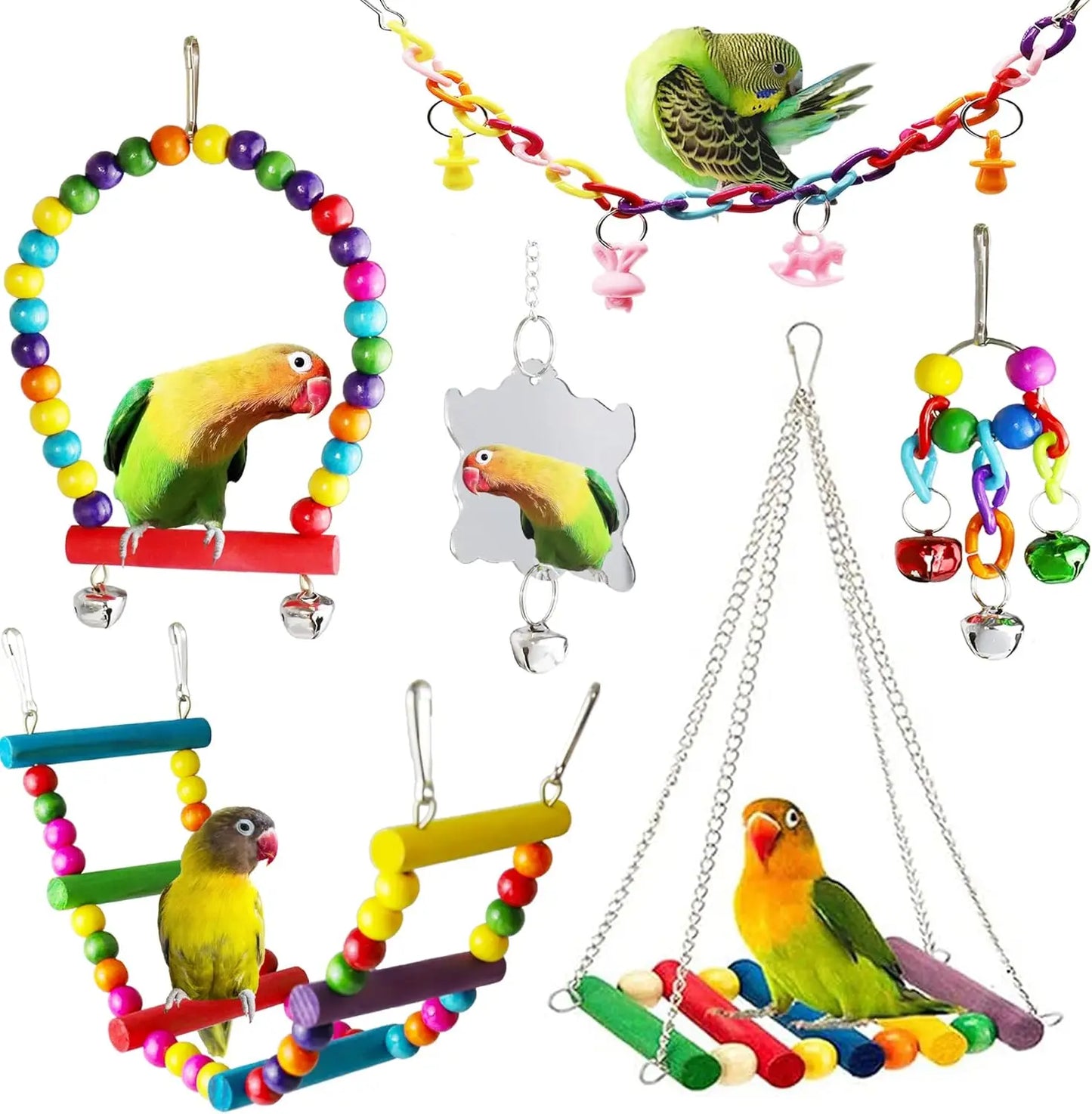 swing, ladder, perch, for parakeets, cockatiels, conures, finches, budgies, lovebirds, parrots, small-medium birds, climbing fun