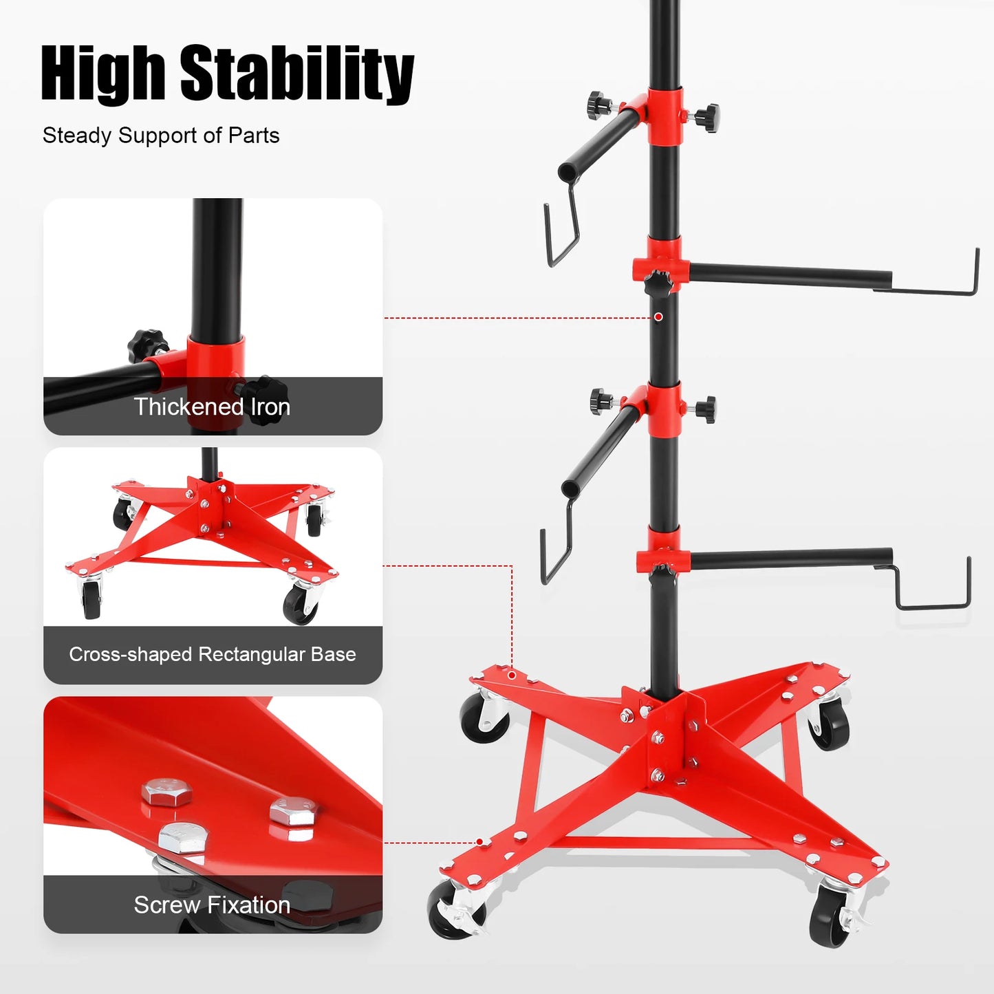 Universal Vehicle Paint Stand Heavy-Duty Panel Tree Stand 6 Adjustable Hooks 360° Rotating Arms for Car Doors, Fenders & Bumpers