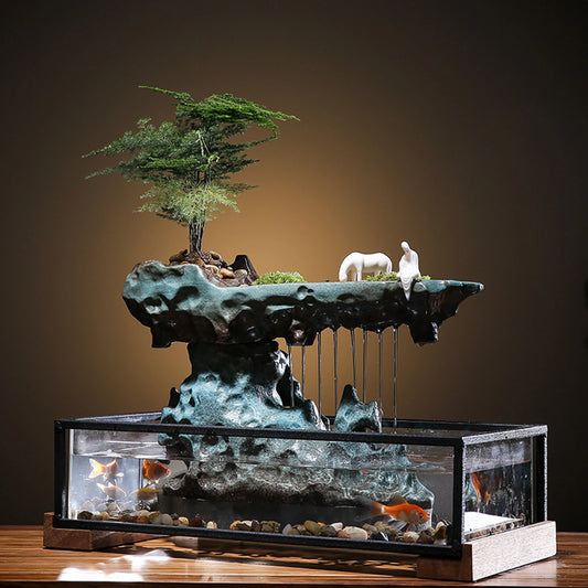 Desktop Rockery Waterfall Fountain Aquariums and Stones Ornament Home Office, 110V Indoor Water Fountain Tabletop
