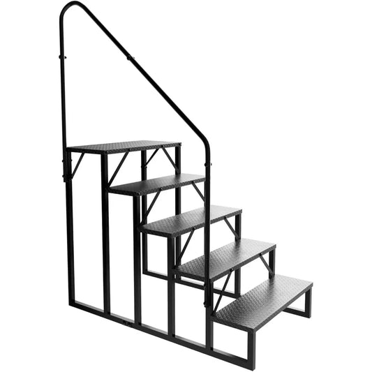 RV Steps with Handrail, Hot Tub Steps Outdoor, 5 Step Ladder Stool, RV Stairs with Anti-Slip Panel, Camper Steps for Spa, Travel