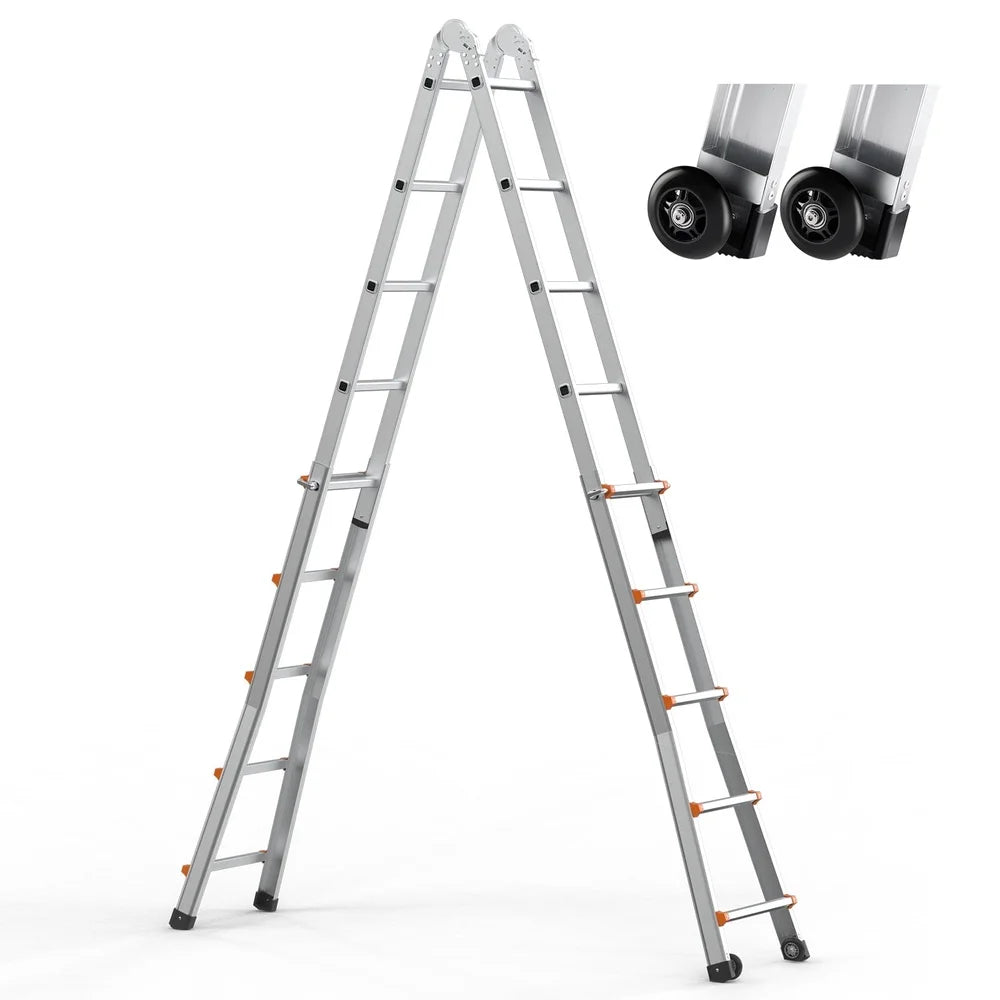 Adjustable A-Frame Ladder 16.7FT Lightweight Aluminum Telescoping Ladder Non-Slip Design Versatile Foldable Home Garden Repairs