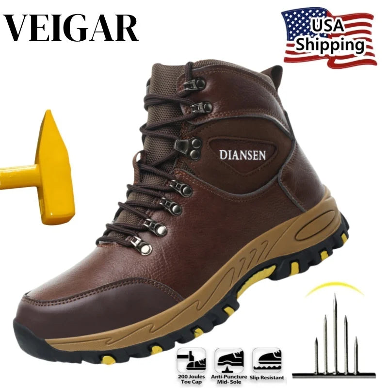 Waterproof Leather Indestructible Work Safety Boots For Men