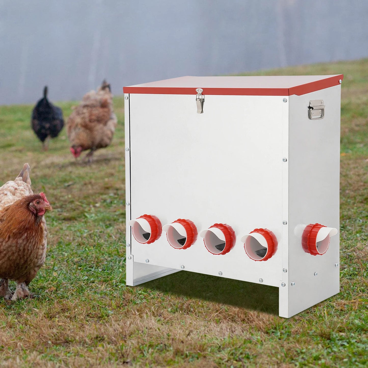 10-Hole Large Capacity Chicken Feeder 66.14 Lbs For Poultry Feeder for Chickens Ducks Turkeys Outdoor Farm